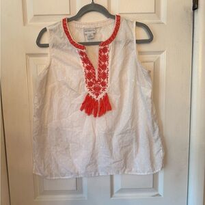 Liz Claiborne White and Red Embroidered Blouse